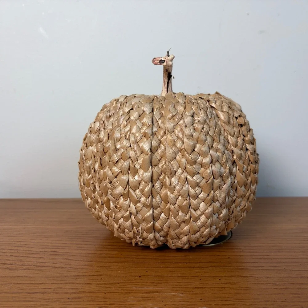 Woven Straw Pumpkin Fall Decor Natural Fiber Rustic Autumn Harvest